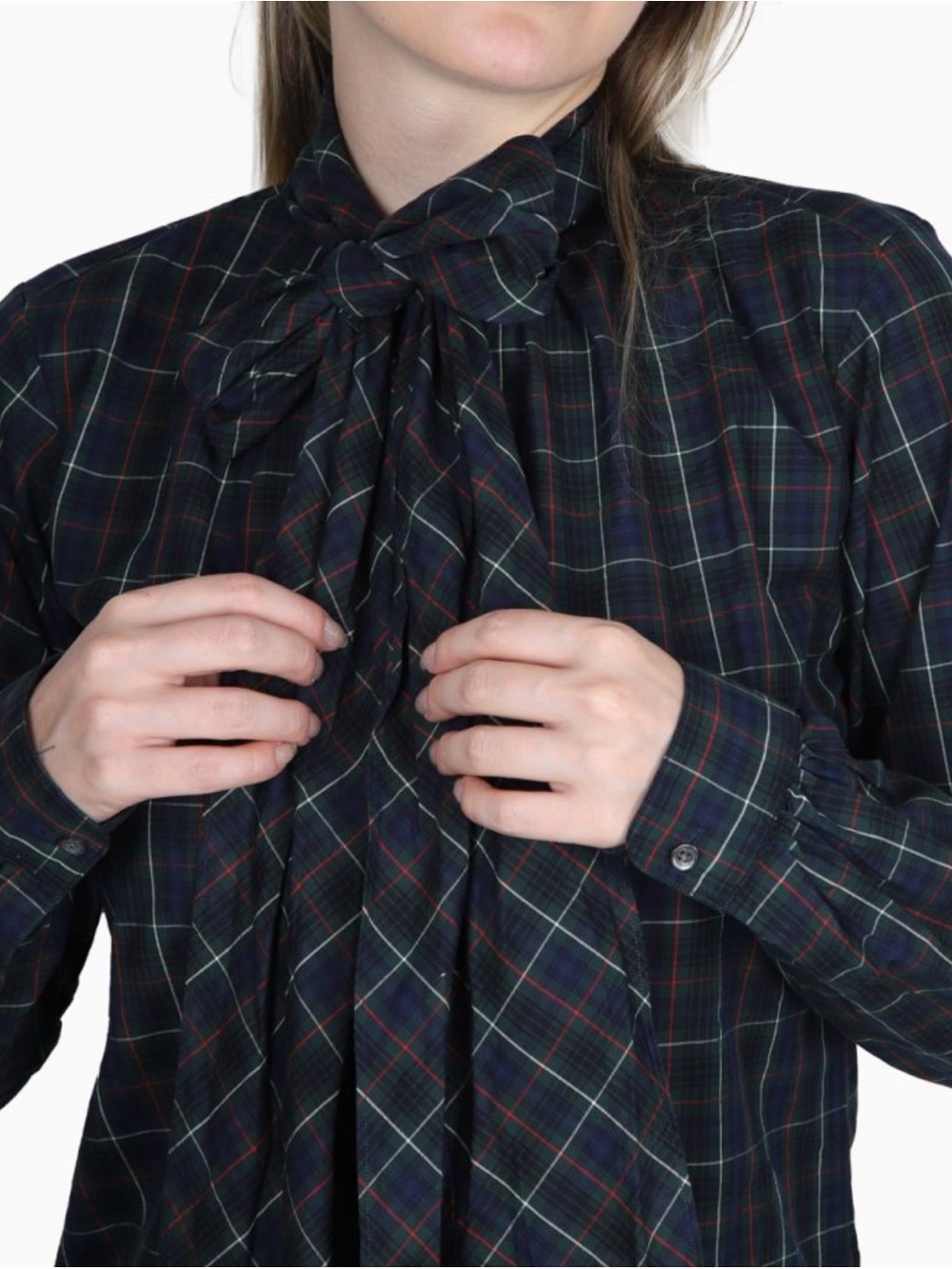 Vintage Ralph Lauren Dark Green Plaid Bow-Neck Blouse